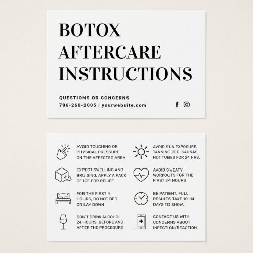 Botox Injection Aftercare Instruction Card