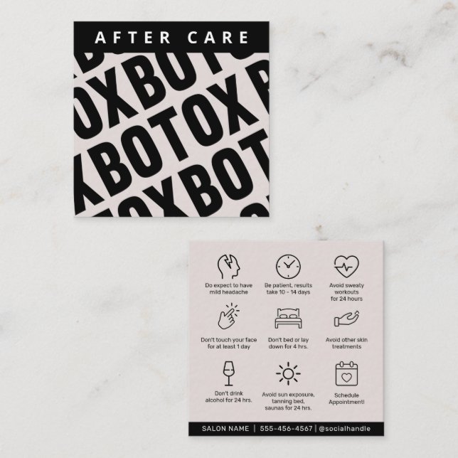 Botox Lip Filler instructions Editable Aftercare Square Business Card (Front/Back)