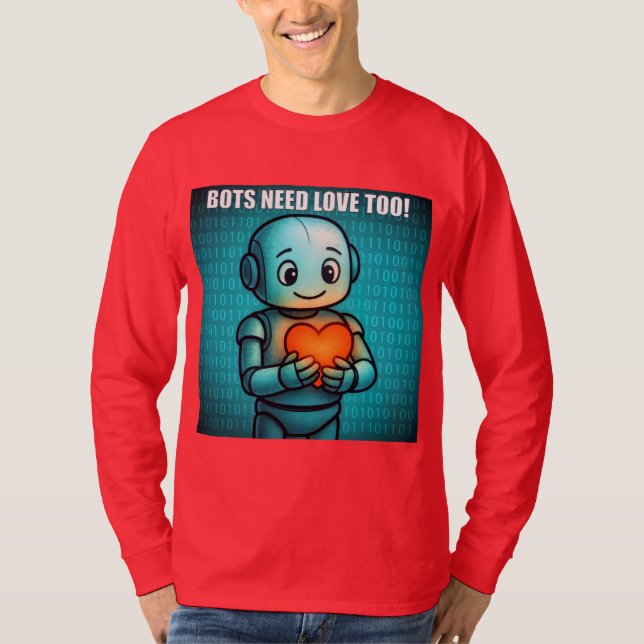Bots Need Love Too - Men's Bright Red Long Sleeve T-Shirt (Front)