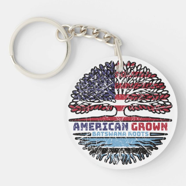 Botswana Batswana American USA Tree Roots Flag Keychain (Front)