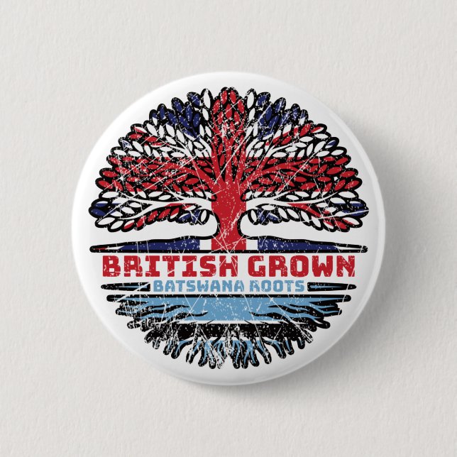 Botswana Batswana British UK Tree Roots Flag Button (Front)