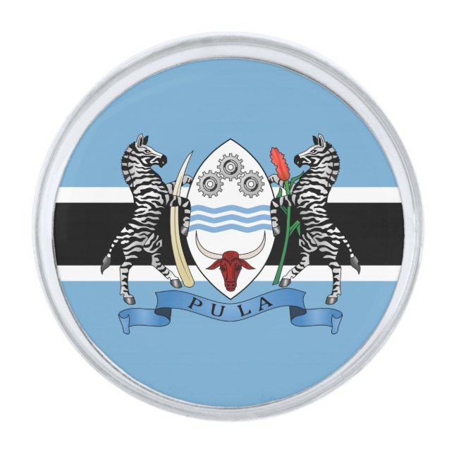 Botswana Coat of Arms/ Flag Silver Finish Lapel Pin (Front)