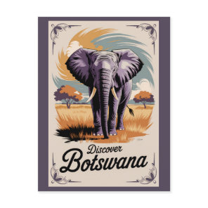 Botswana Elephant Illustration Travel Art Vintage Postcard