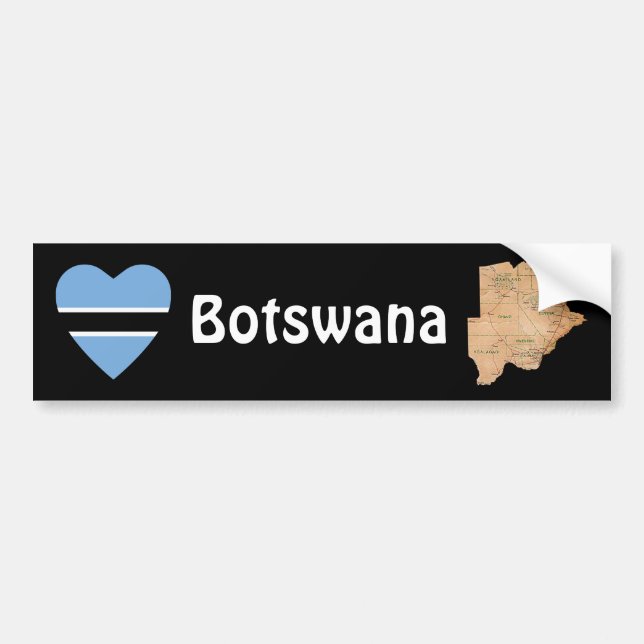Botswana Flag Heart + Map Bumper Sticker (Front)