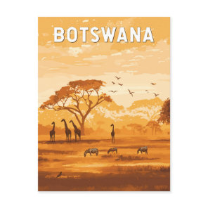 Botswana Illustration Travel Art Vintage Postcard