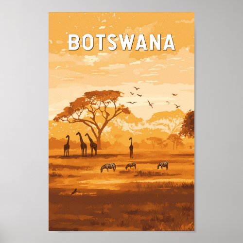 Botswana Illustration Travel Art Vintage