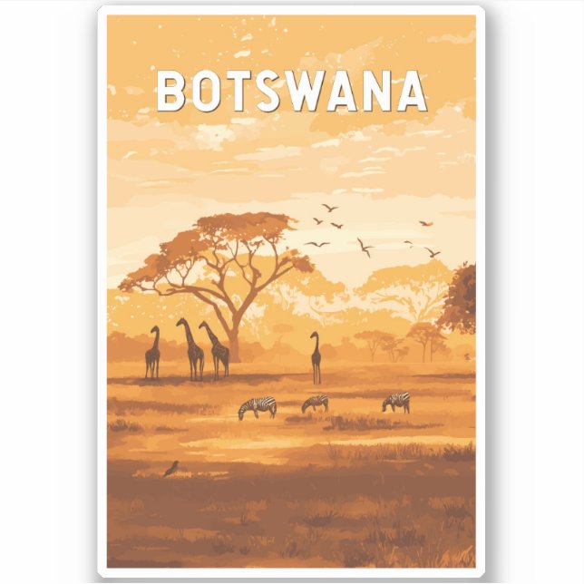 Botswana Illustration Travel Art Vintage Sticker (Front)