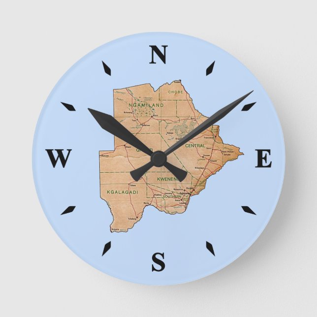 Botswana Map Clock (Front)