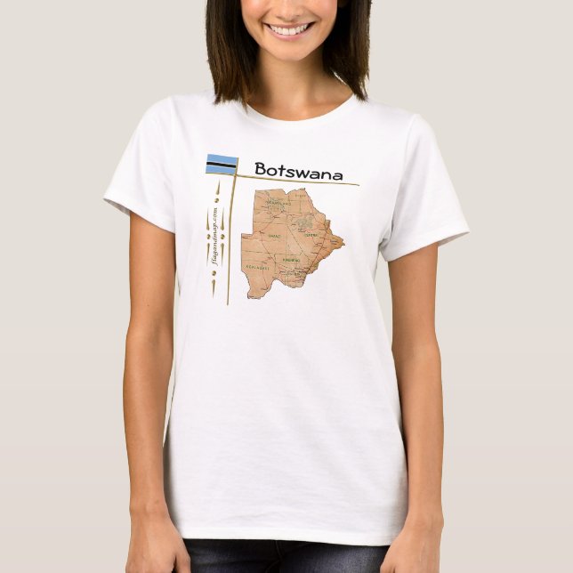Botswana Map + Flag + Title T-Shirt (Front)