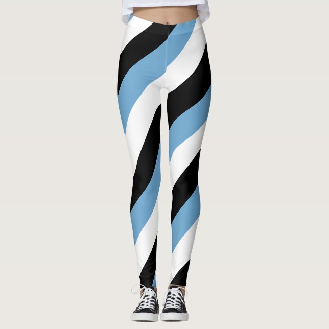 Botswana National Flag Colors Diagonal Striped Leggings (Front)