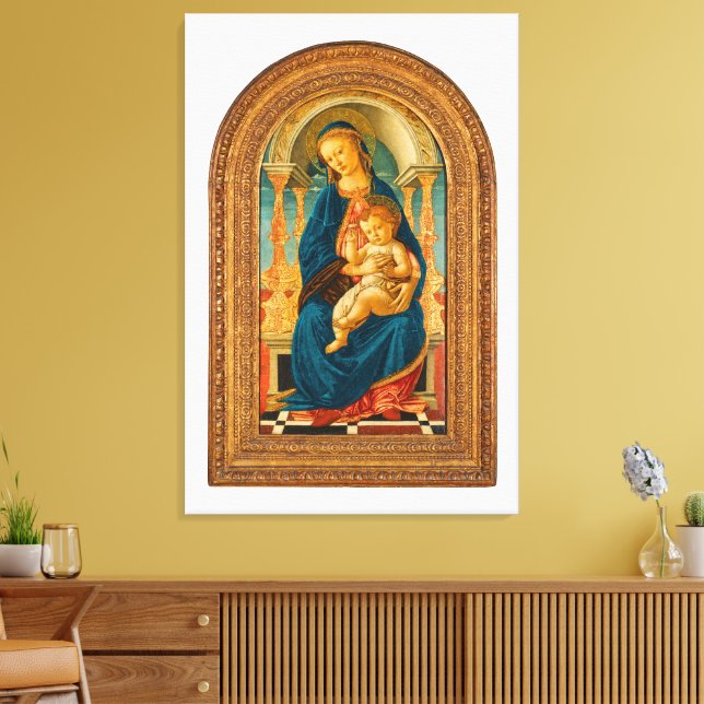 Botticelli (1445-1510) Madonna & Child Enthroned  Canvas Print (Insitu(LivingRoom))