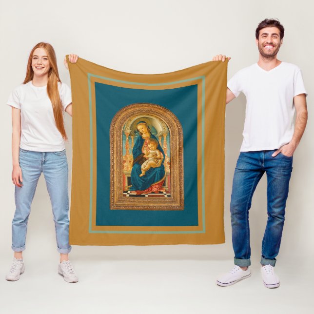 Botticelli (1445-1510) Madonna & Child Enthroned  Fleece Blanket (In Situ)
