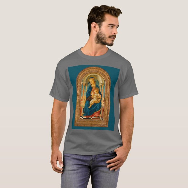 Botticelli (1445-1510) Madonna & Child Enthroned  T-Shirt (Front Full)