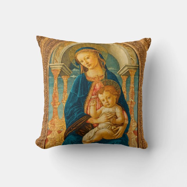 Botticelli (1445-1510) Madonna & Child Enthroned  Throw Pillow (Front)