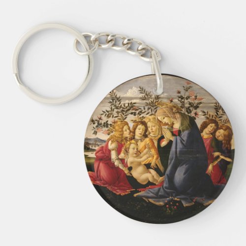 Botticelli Madonna Adoring the Child with 5 Angels Keychain