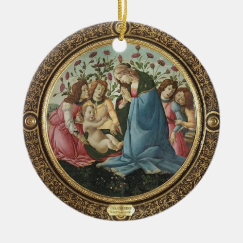 Botticelli Madonna and Child 4 Angels Red Roses Ceramic Ornament