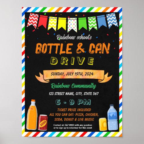 Bottle and Can Fundraising Drive school template Poster