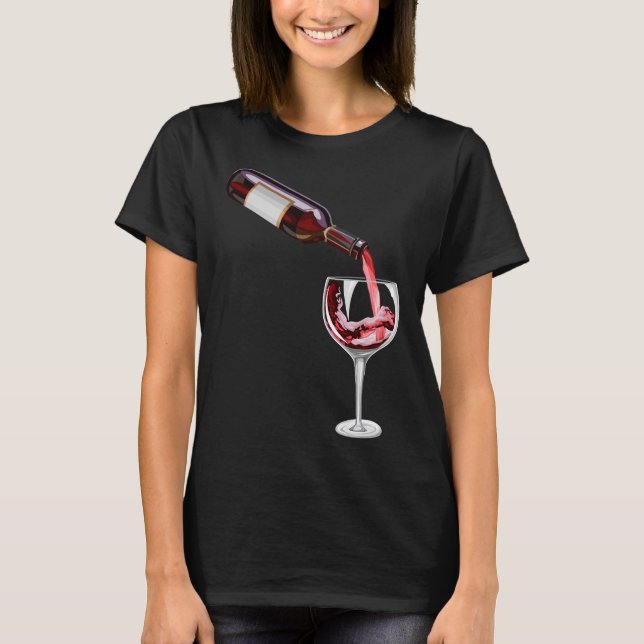 Bottle And Glass Of Wine T-Shirt (Front)