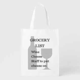 Bottle and Glass: Wine Lovers Grocery List Bag