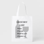 Bottle And Glass: Wine Lovers Grocery List Grocery Bag at Zazzle