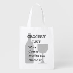 Bottle and Glass: Wine Lovers Grocery List Grocery Bag