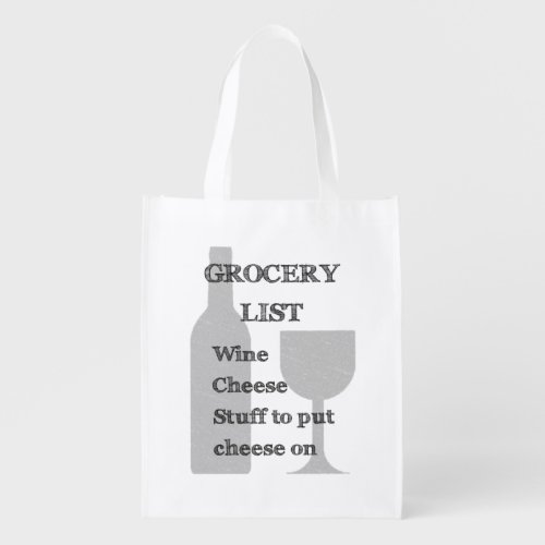 Bottle and Glass Wine Lovers Grocery List Grocery Bag