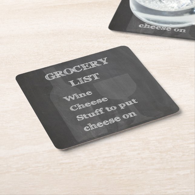 Bottle and Glass: Wine Lovers Grocery List Square Paper Coaster (Angled)