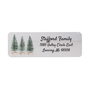 Bottle Brush Trees, snowflakes, miniature address Label