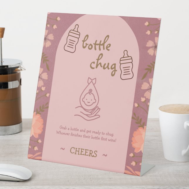 Bottle Chug Game Baby Shower  Pedestal Sign (In SItu)