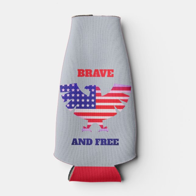 Bottle Cooler Brave And Free American Eagle Flag (Front)