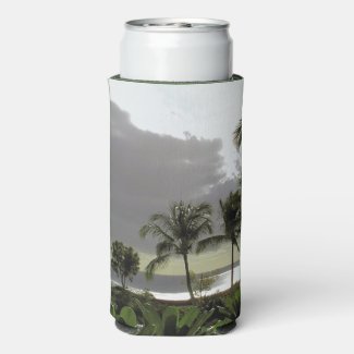 BOTTLE COOLER/PALM TREES AND SILVERY OCEAN AT DUSK