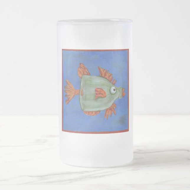 Bottle Fish Frosted Glass Beer Mug (Center)