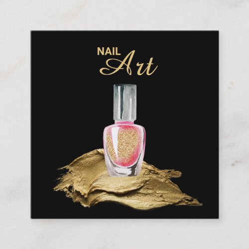 *~* Bottle Gold Glitter Strokes Nail Polish Art Square Business Card
