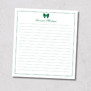 Bottle Green Bow Border Custom Name Lined Notepad