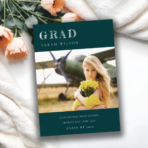 Bottle Green Clean Minimal Clean Photo Graduation Invitation