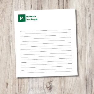  Bottle Green Elegant Chic Trendy Monogram Lined  Notepad