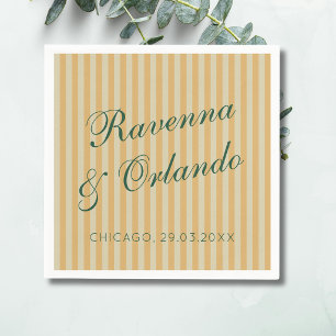 Bottle Green Retro Honey Vintage Stripe Wedding Napkins