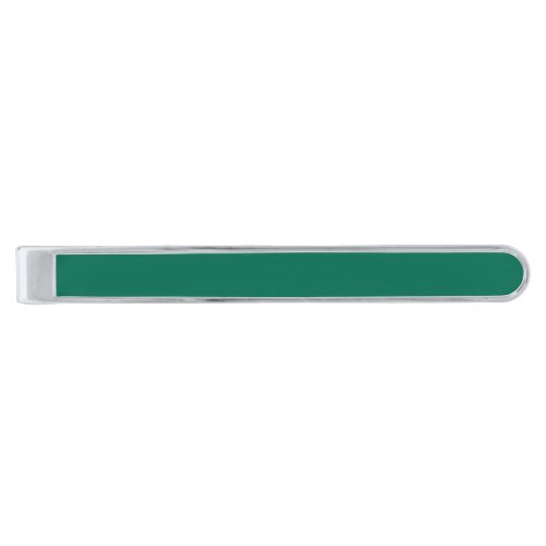 Bottle green solid color  silver finish tie bar