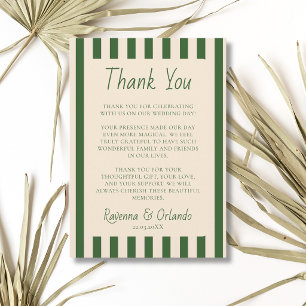 Bottle Green Stripes Retro Minimal Thank You Card