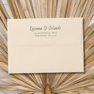 Bottle Green Stripes Retro Minimalist Wedding Envelope