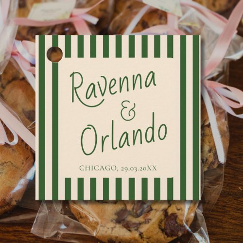 Bottle Green Stripes Retro Minimalist Wedding Favor Tags