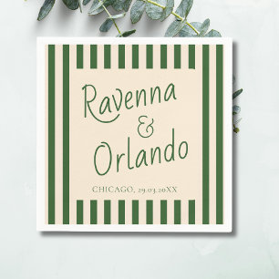 Bottle Green Stripes Retro Minimalist Wedding Napkins