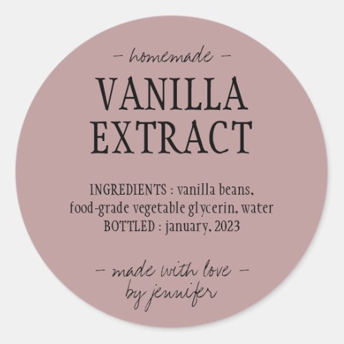 Bottle Homemade drinking Vanilla Extract Classic Round Sticker
