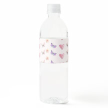 Bottle label with flower and butterfly