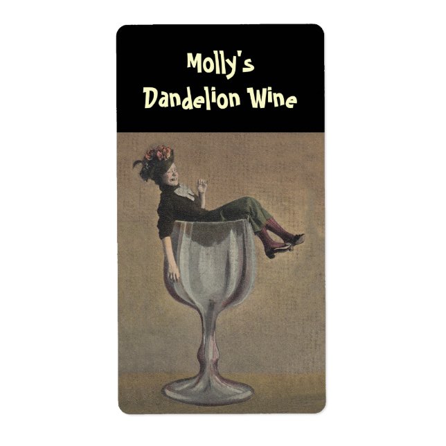 Bottle Labeling Funny Lady Wine Glass Personalized Label (Front)
