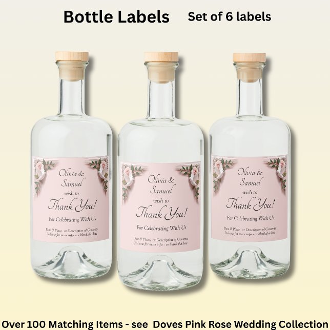 Bottle Labels, Pink Roses & Doves  Liquor Bottle Label (Creator Uploaded)