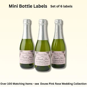 Bottle Labels, Pink Roses & Doves Sparkling Wine Label