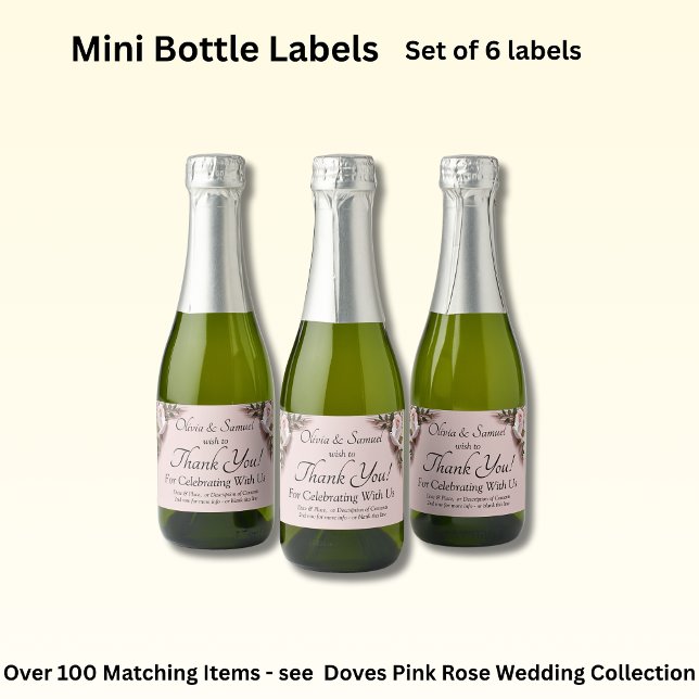 Bottle Labels, Pink Roses & Doves  Sparkling Wine Label (Creator Uploaded)
