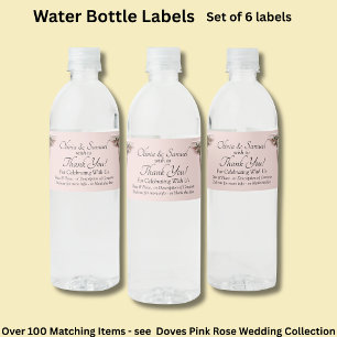 Bottle Labels, Pink Roses & Doves  Water Bottle Label