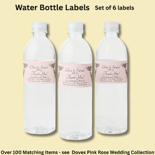 Bottle Labels, Pink Roses & Doves  Water Bottle Label